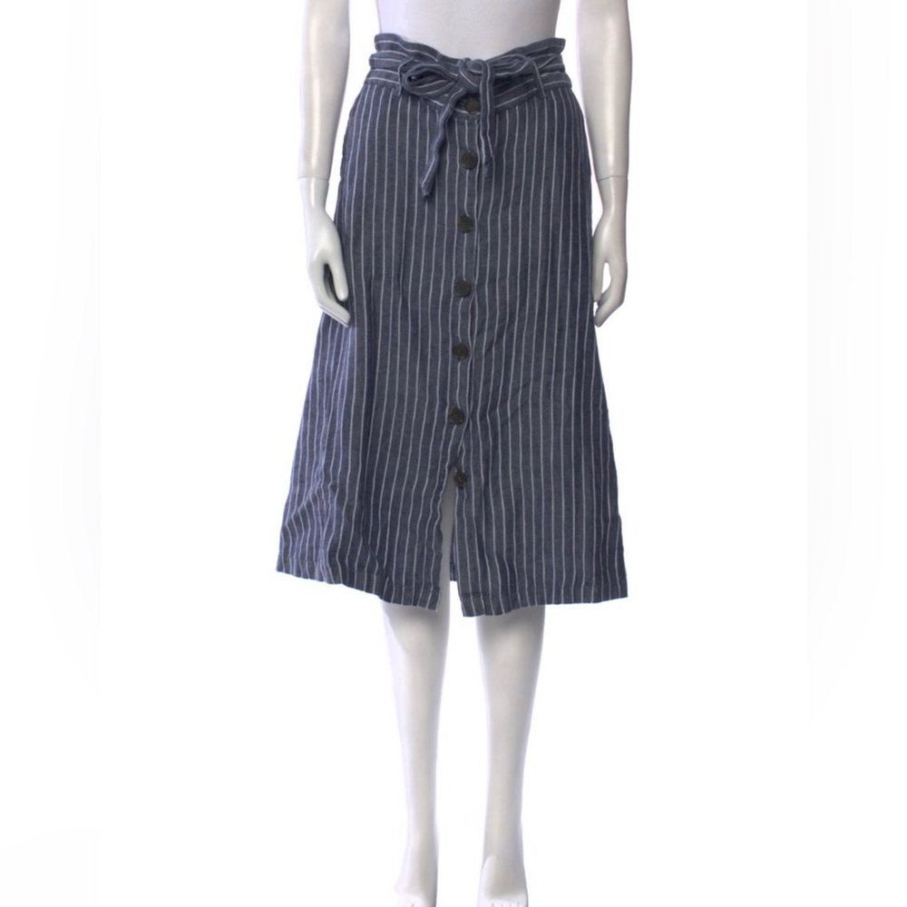 💯 Linen Striped Blue Midi Skirt
